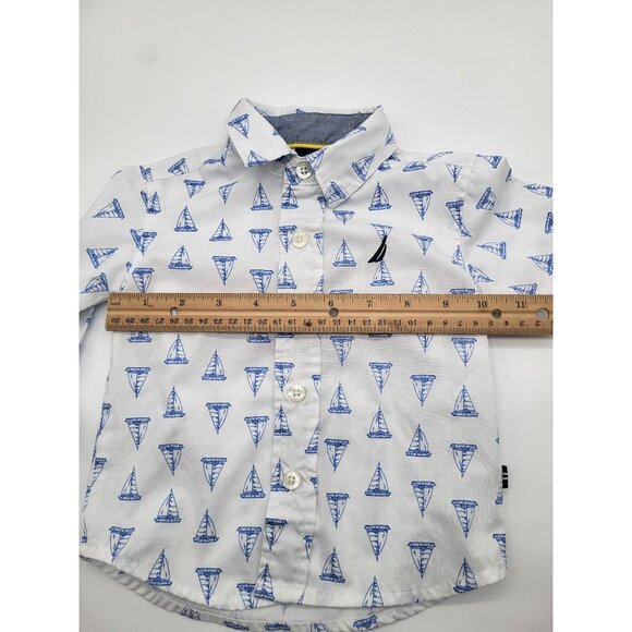 NAUTICA Baby Boys 3-6M Button Up Dress Shirt Ships Coastal Blue White - Picture 3 of 5